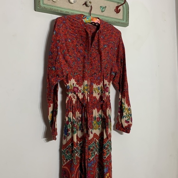 Albert Nipon Long Sleeve red floral button front a line dress small Vintage - Picture 14 of 15